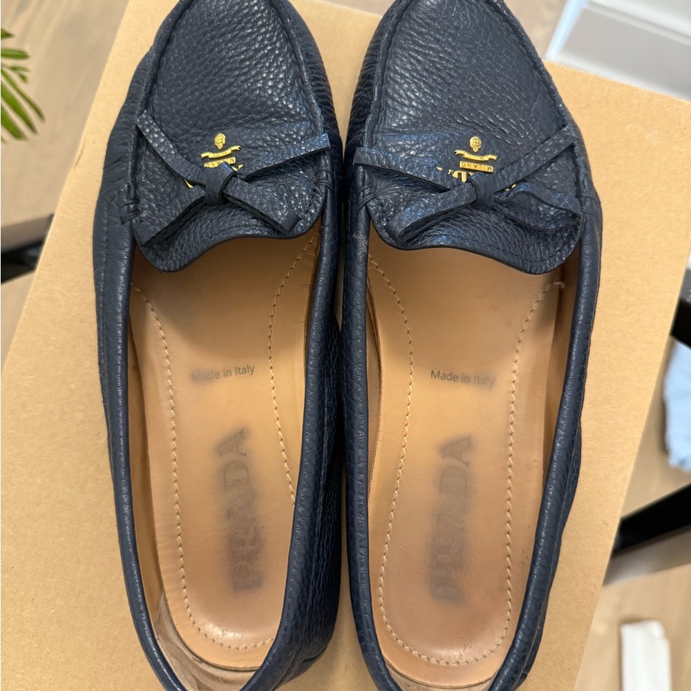 Prada Women's Navy Leather Loafers